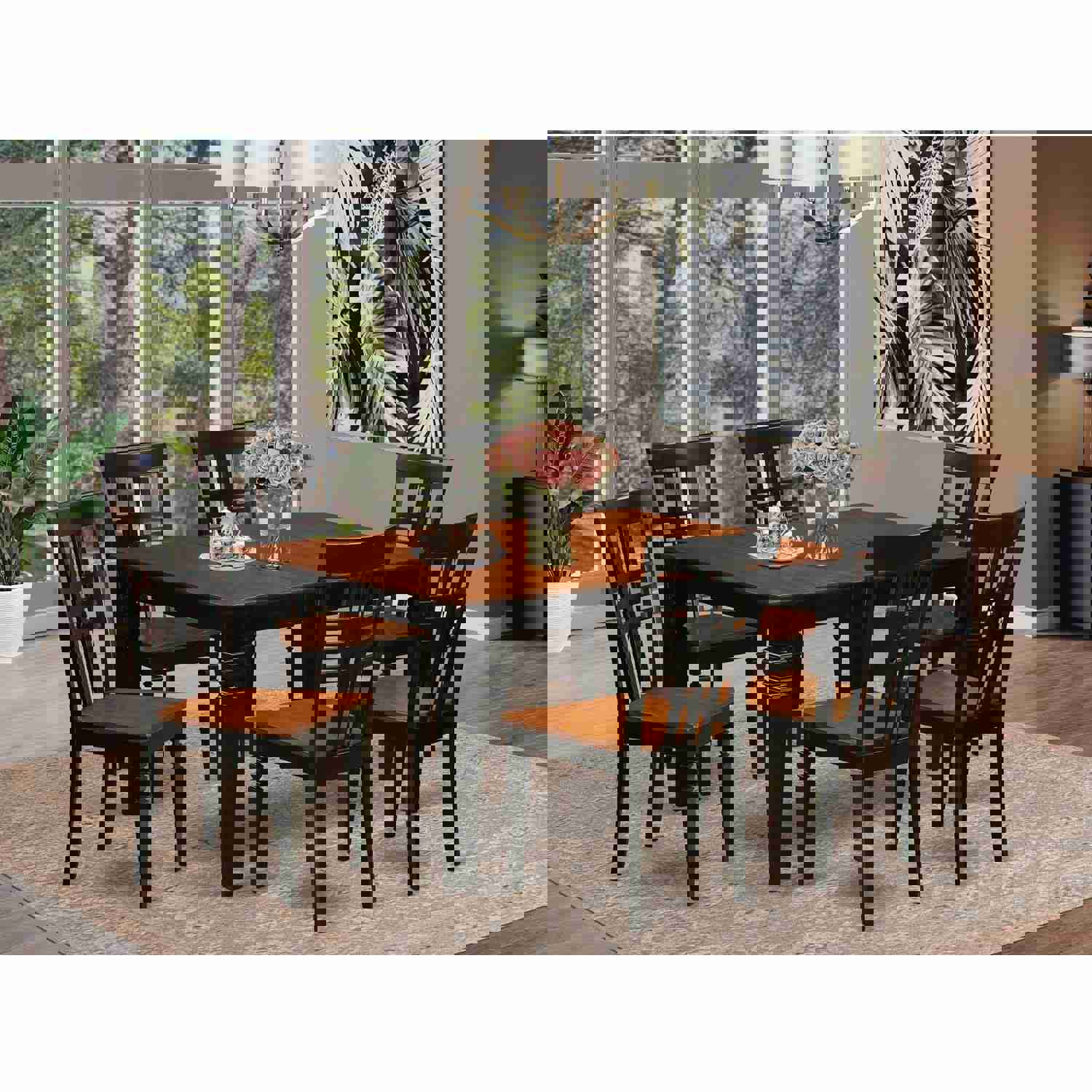 East West Furniture WELG7-BCH-W 7 Piece Dining Set with Rectangle Table and 6 Chairs, Black & Cherry