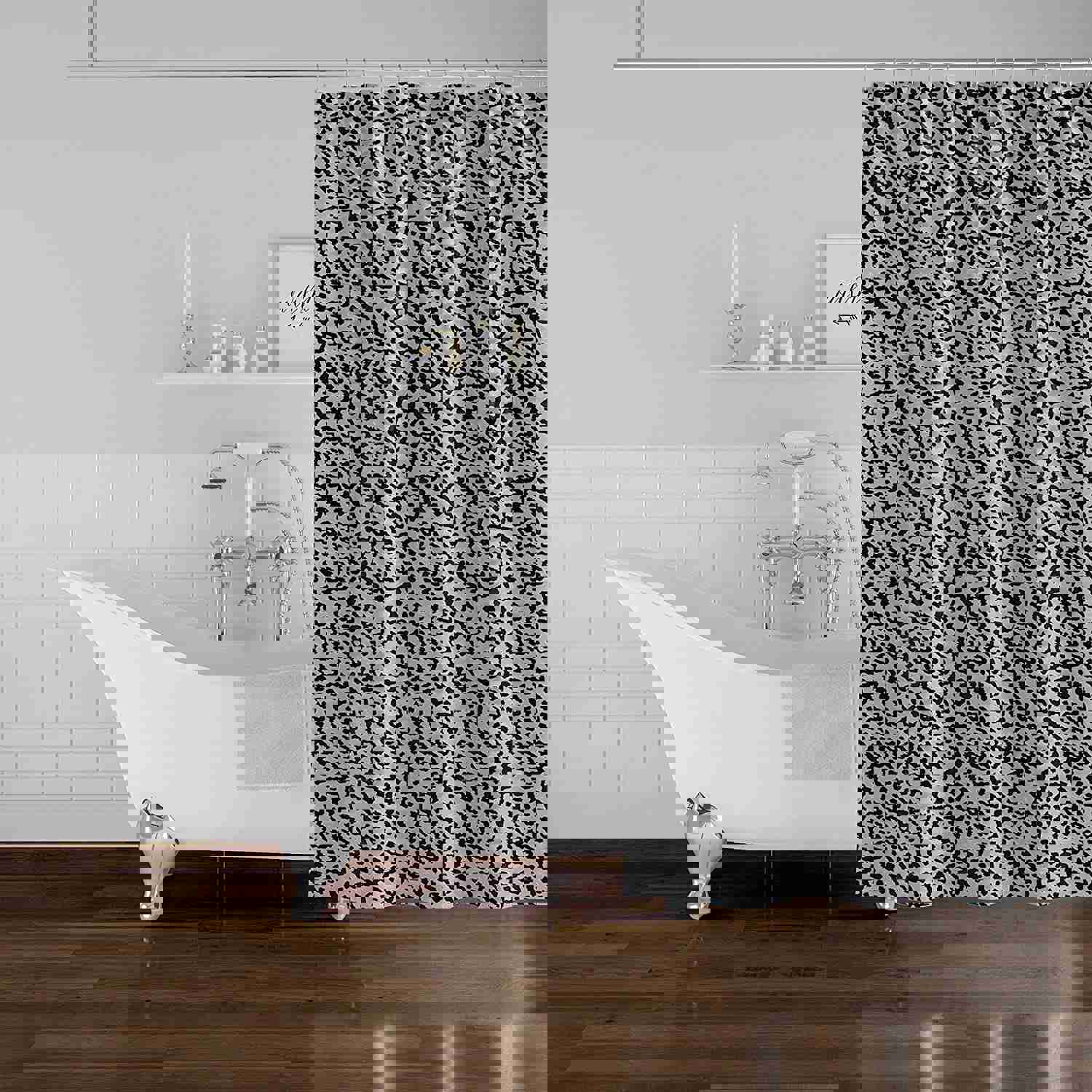 Leopard Black Grey Shower Curtain - Modern Animal Print Polyester