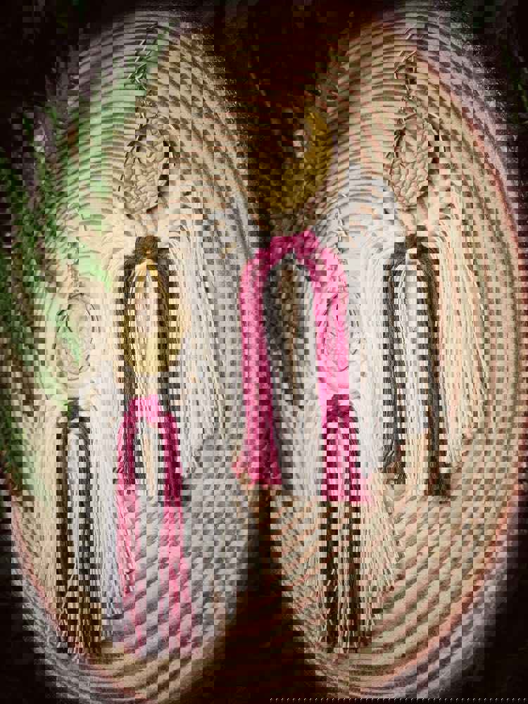 Crescent Moon Earrings - Moon White with Wine Red