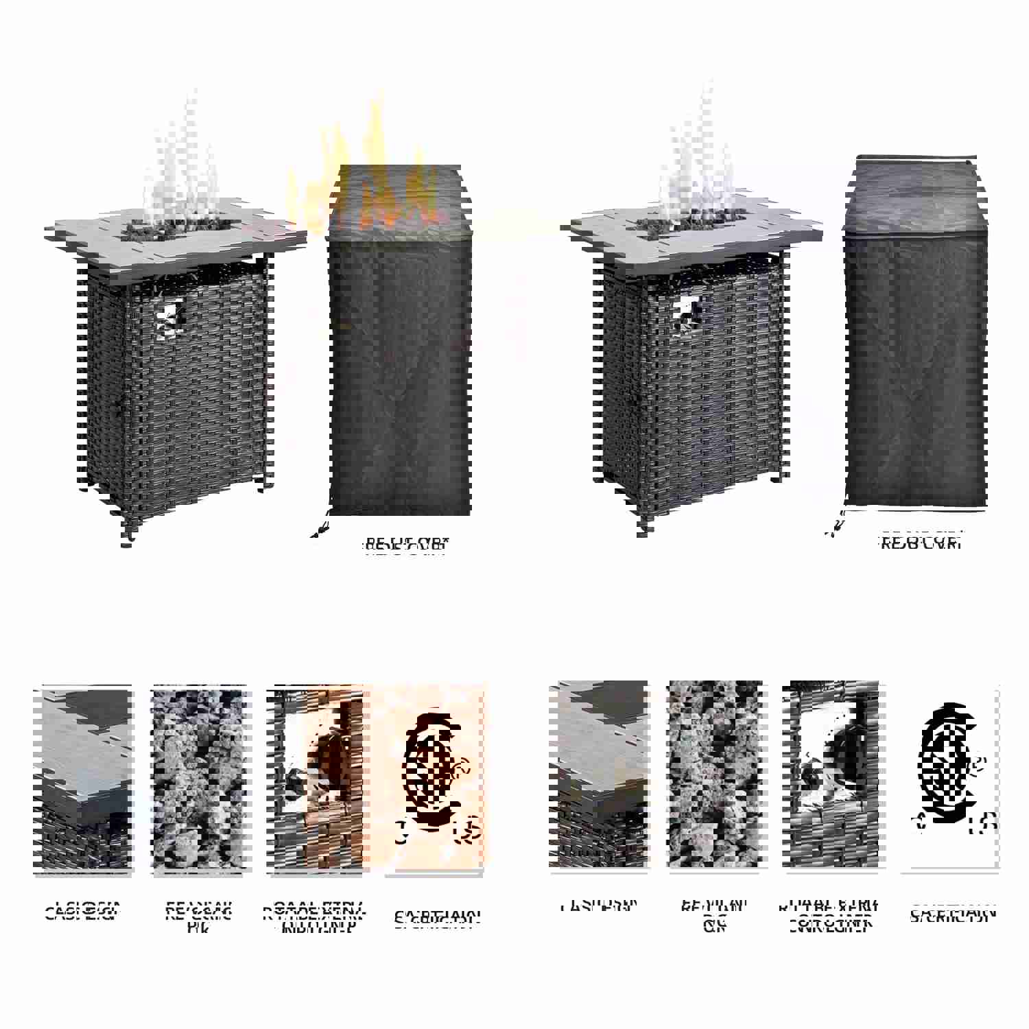 Ovios Rectangle Patio Propane Outdoor 42.12 Fire Pit Table with Lid