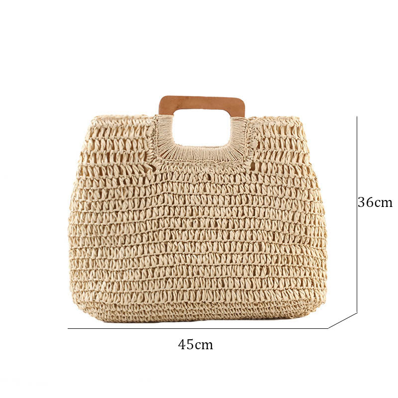 Lkblock Casual Rattan Large Capacity Tote for Women - Wicker Woven Wooden Handbag for Summer Beach