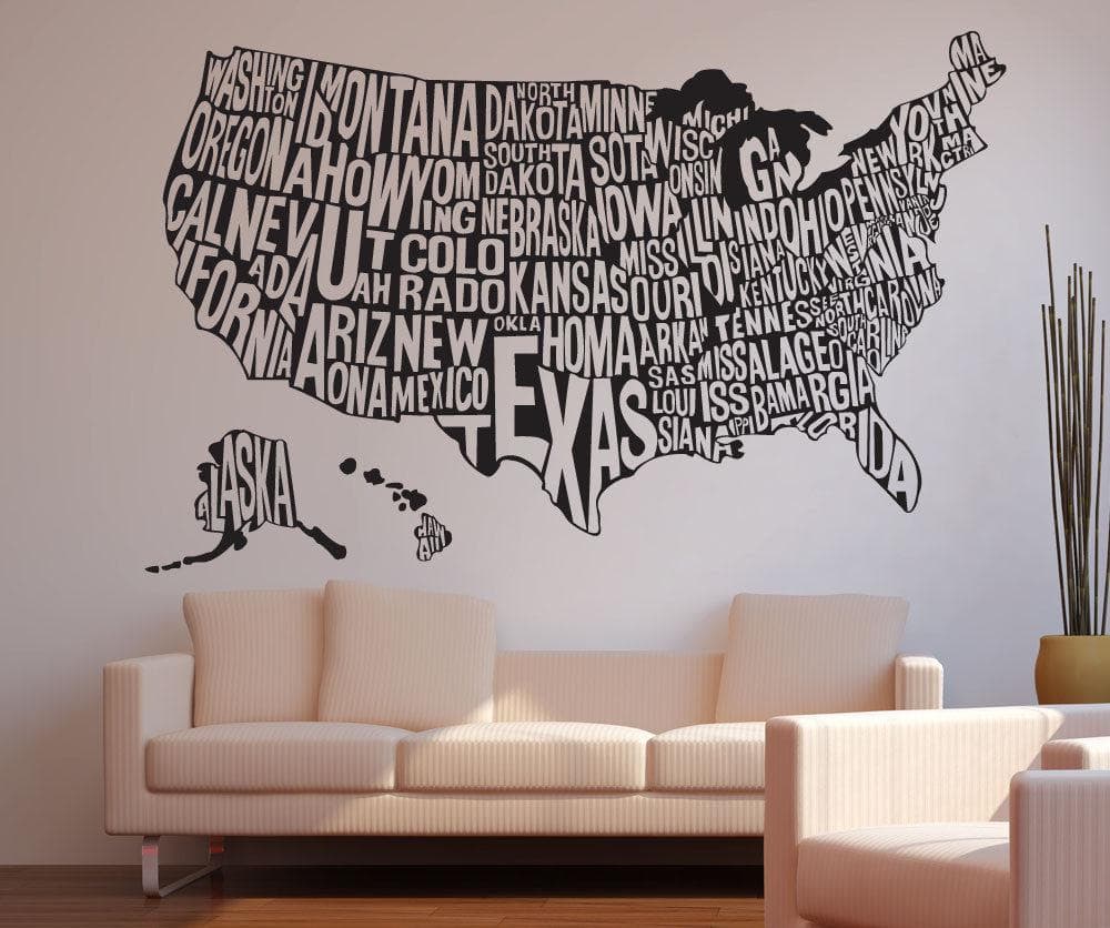 United States of America Map Vinyl Wall Decal Sticker - Removable & Easy to Apply