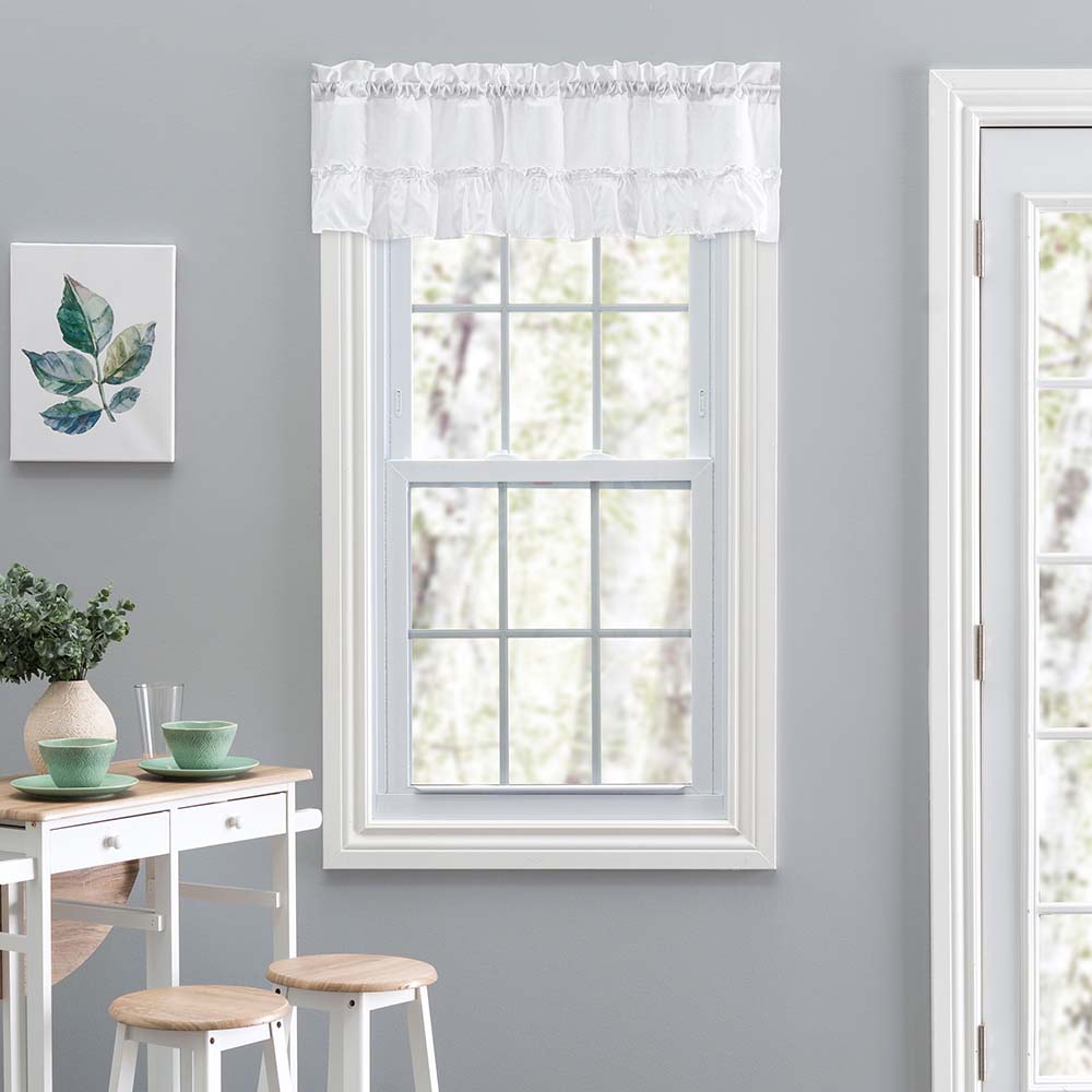 Ellis Stacey 1.5 Rod Pocket High Quality Fabric Solid Color Window Ruffled Filler Valance 54x13 White