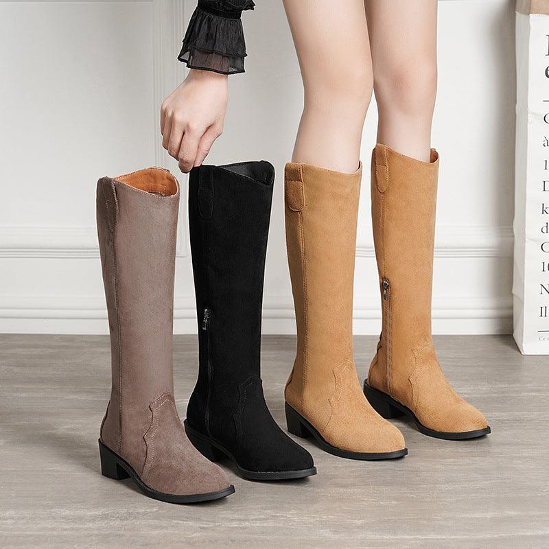 Women's Pointed Toe Cowgirl Chunky Mid Heel Boots