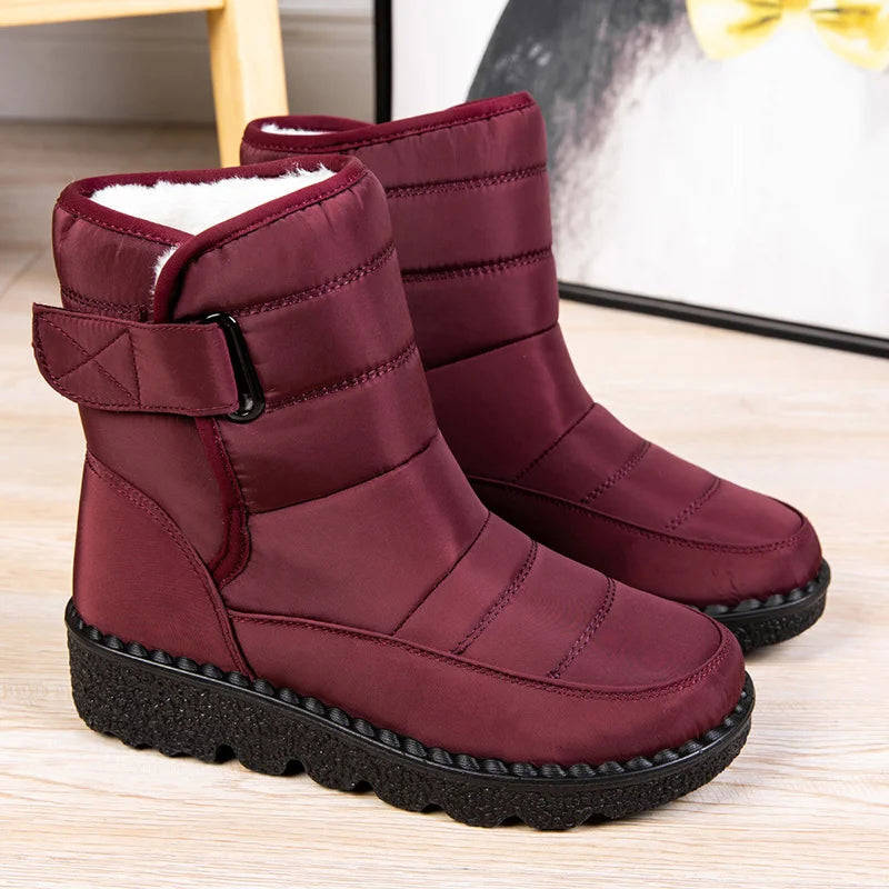 Women's Snow Boots - Plush Slip-On Platform Ankle Boots with Fur, Waterproof & Chunky Winter Shoes