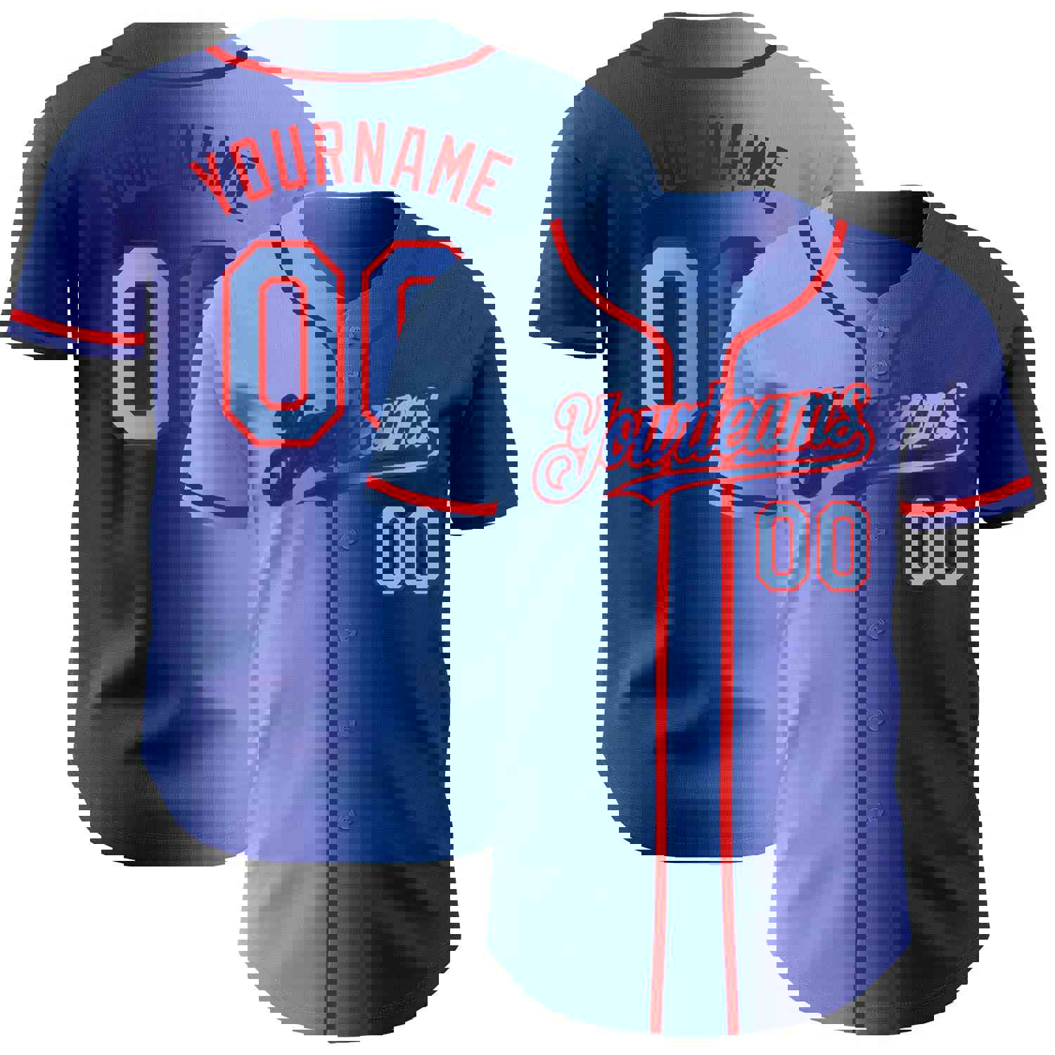 Custom Royal Light Blue-Red Authentic Gradient Fashion Baseball Jersey