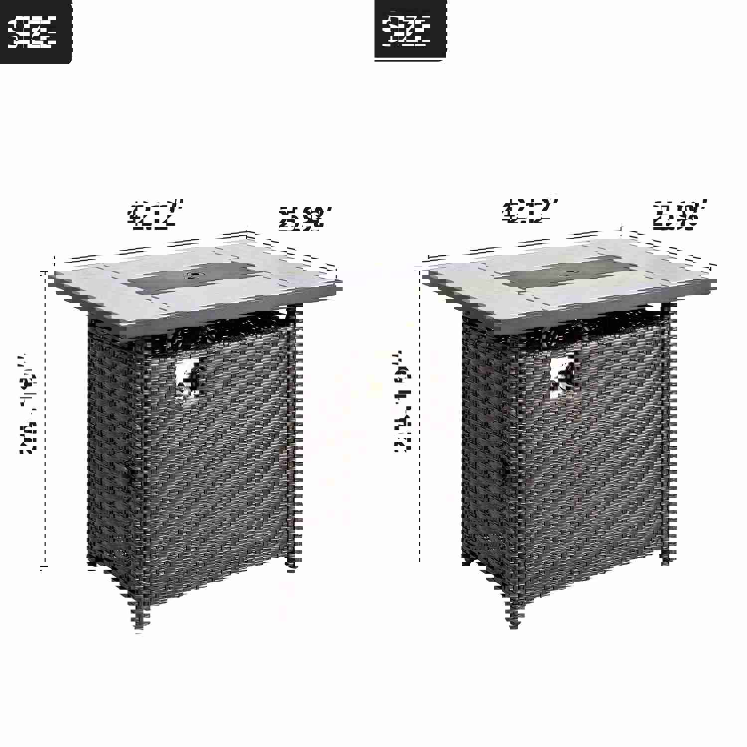 Ovios Rectangle Patio Propane Outdoor 42.12 Fire Pit Table with Lid