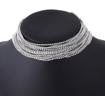 Layered Rhinestone Choker Maxi Statement Necklace - Trendy Sparkly Fashion Jewelry for Women