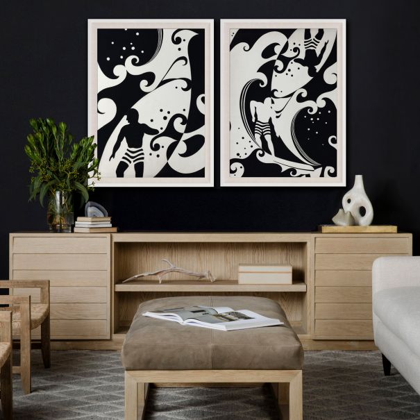 Natural Curiosities Modern Paradise Surfers Art - Black & White Ocean Lover's Delight