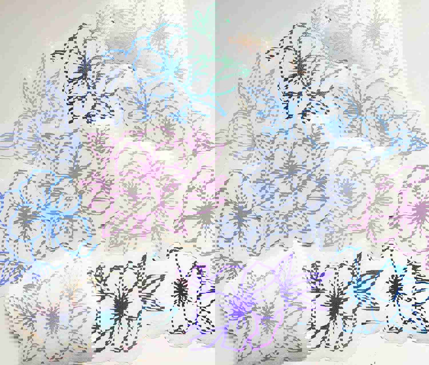 Floral Line Art Vinyl Decal for Various Smooth Surfaces