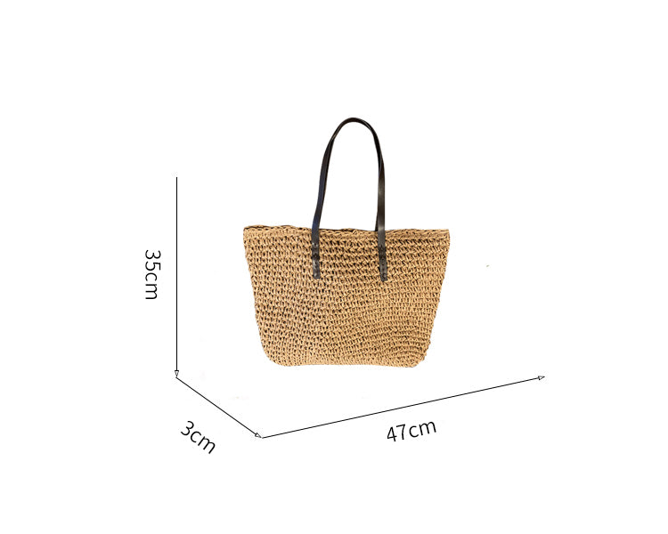Lkblock Casual Rattan Large Capacity Tote for Women - Wicker Woven Wooden Handbag for Summer Beach
