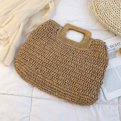 Lkblock Casual Rattan Large Capacity Tote for Women - Wicker Woven Wooden Handbag for Summer Beach