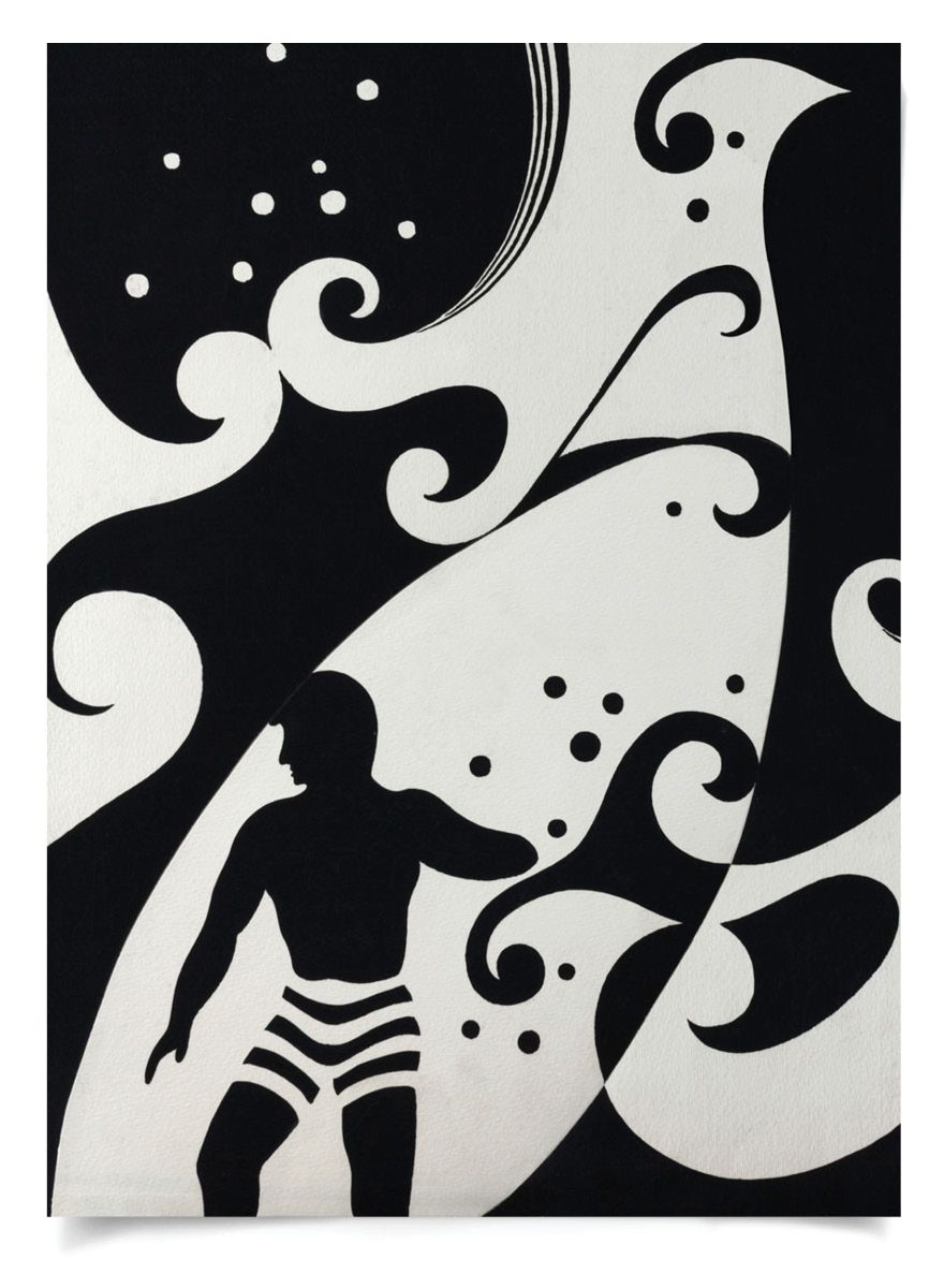 Natural Curiosities Modern Paradise Surfers Art - Black & White Ocean Lover's Delight