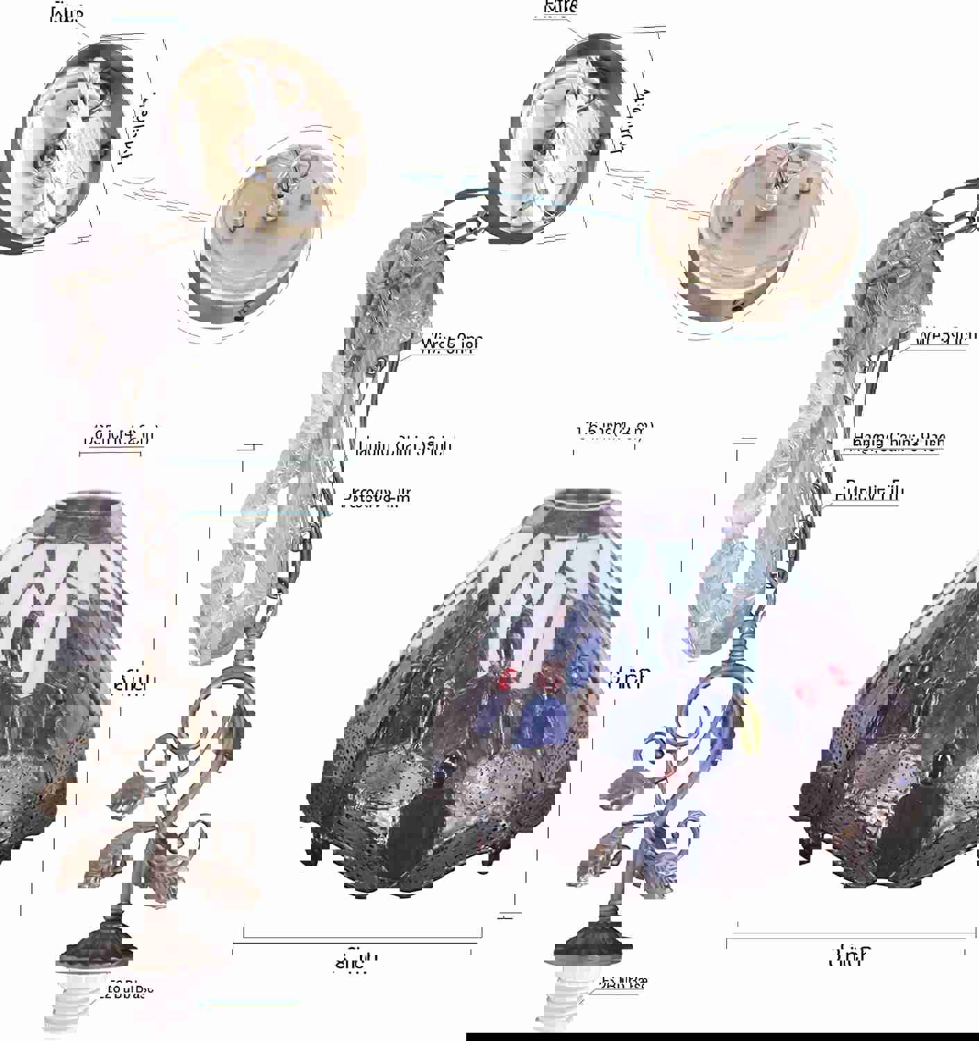 Werfactory® Tiffany Pendant Light Blue Stained Glass Dragonfly Hanging Lamp