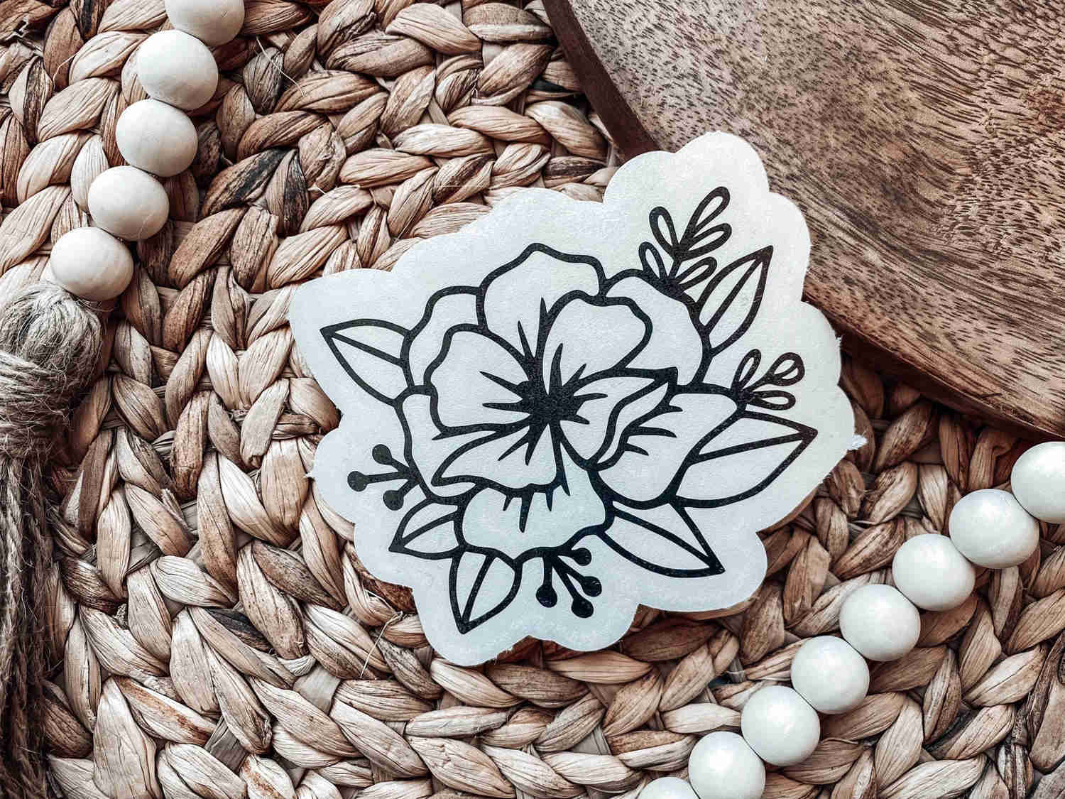 Floral Line Art Vinyl Decal for Various Smooth Surfaces