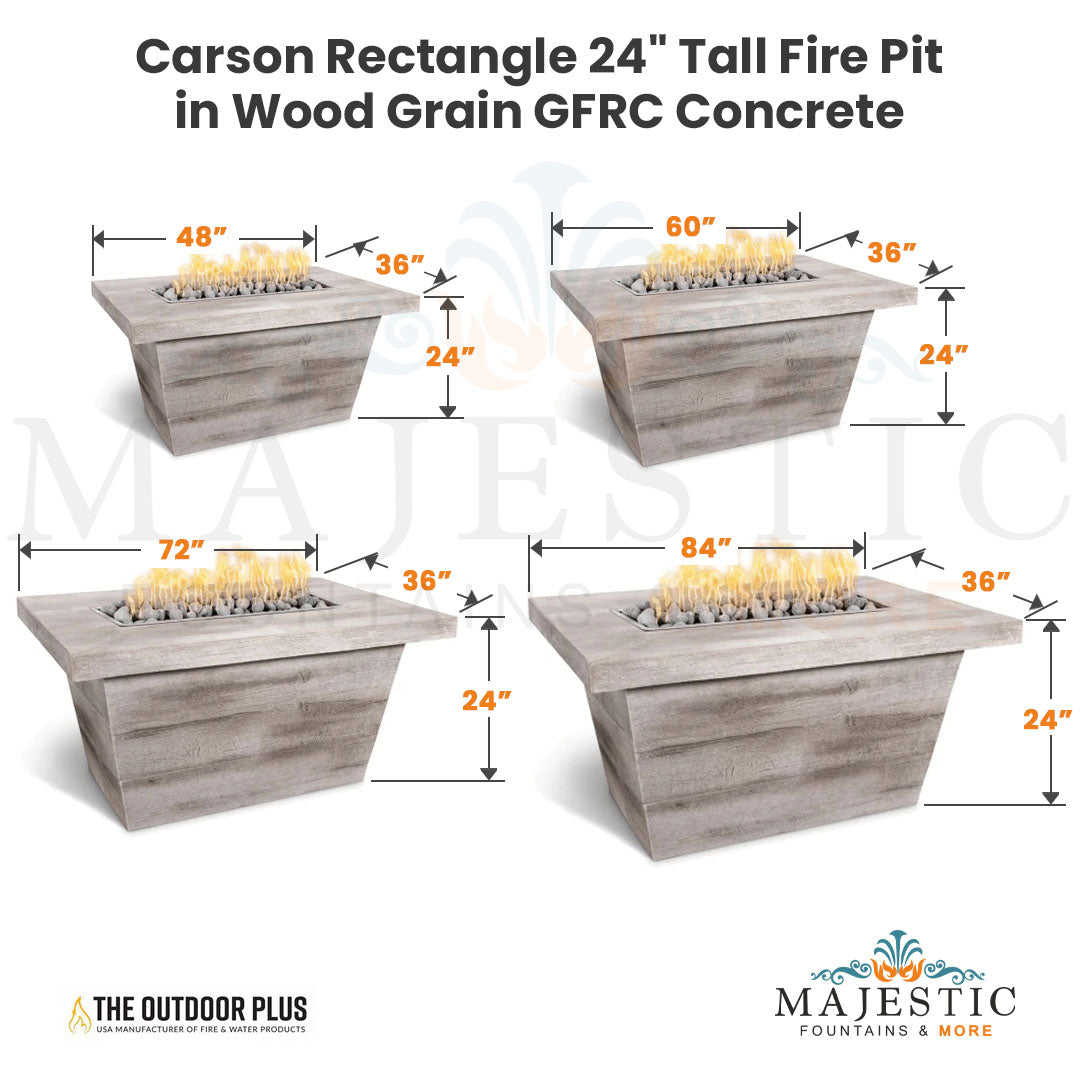 The Outdoor Plus Carson Rectangle 24 Tall Fire Pit in Woodgrain Concrete with Free Cover