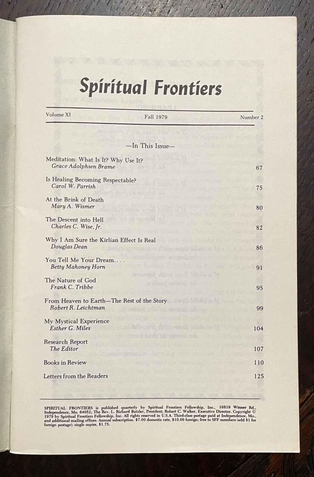 SPIRITUAL FRONTIERS MAGAZINE - Summer 1979 Issue on Christian Mysticism & Holistic Healing