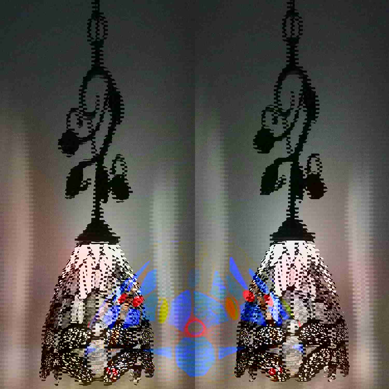 Werfactory® Tiffany Pendant Light Blue Stained Glass Dragonfly Hanging Lamp