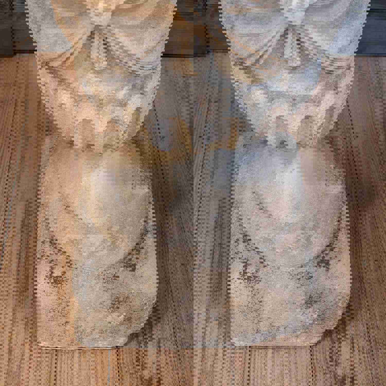 Pair of 18th Century Carved Limestone Garden Urns with Draped Swags and Fluted Bowls