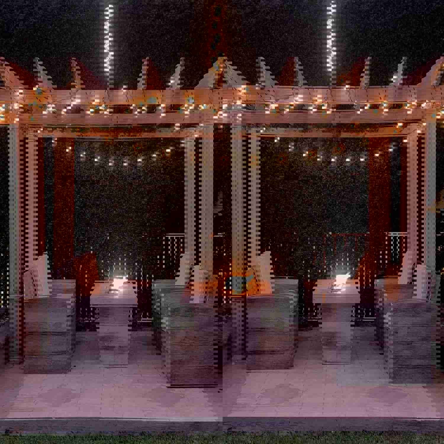 The Outdoor Plus Carson Rectangle 24 Tall Fire Pit in Woodgrain Concrete with Free Cover