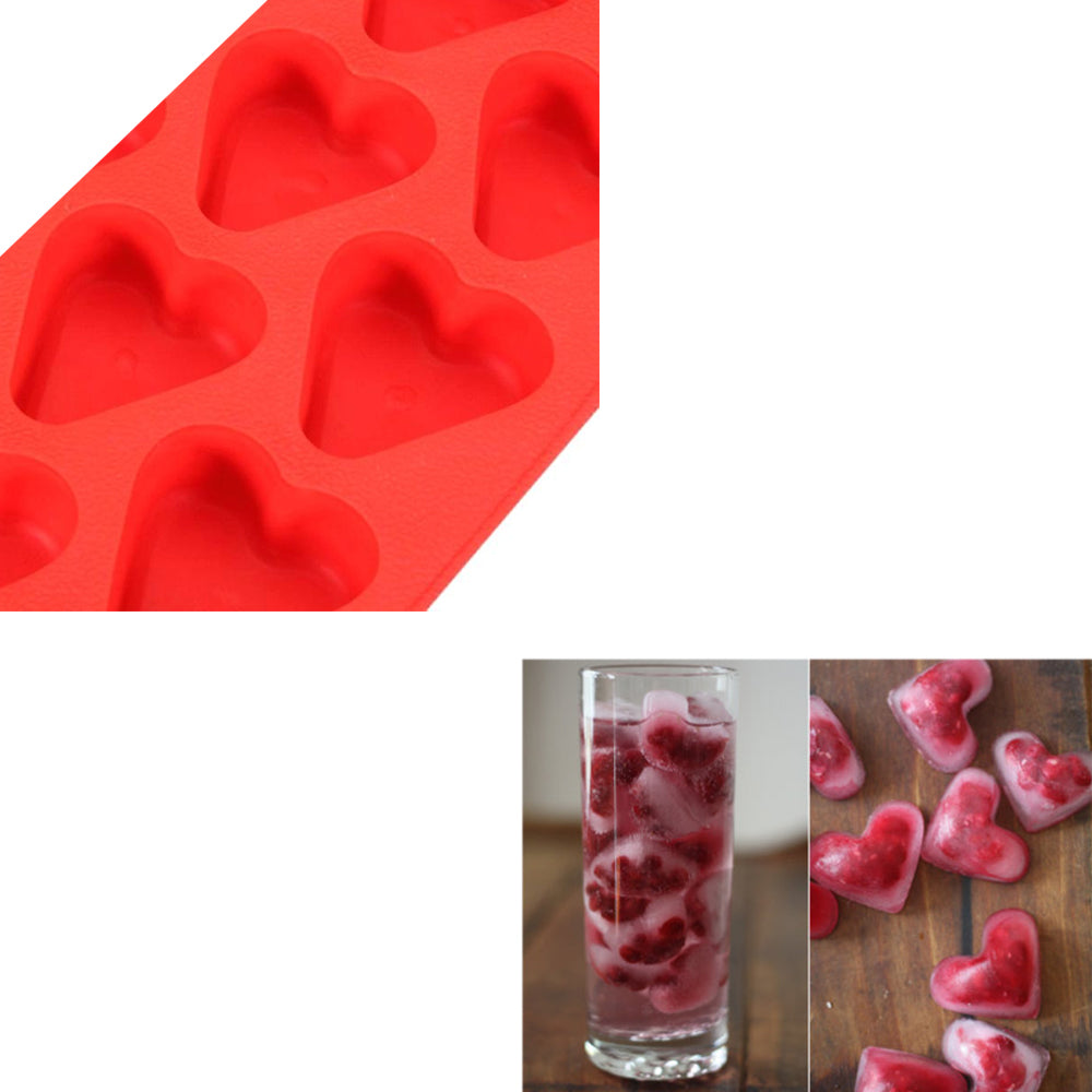 6 Silicone Ice Tray Heart Shaped Cube Maker for Jelly, Chocolate, and Cake - Perfect for Parties