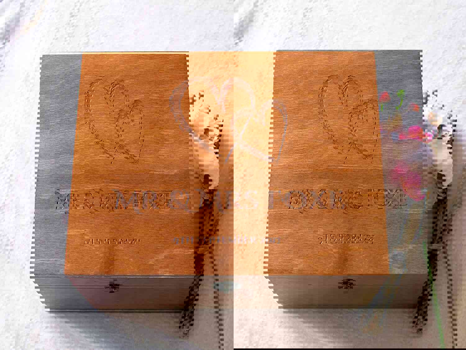 Personalized Wedding Keepsake Box with Interlocked Hearts and Names - Custom Anniversary Gift