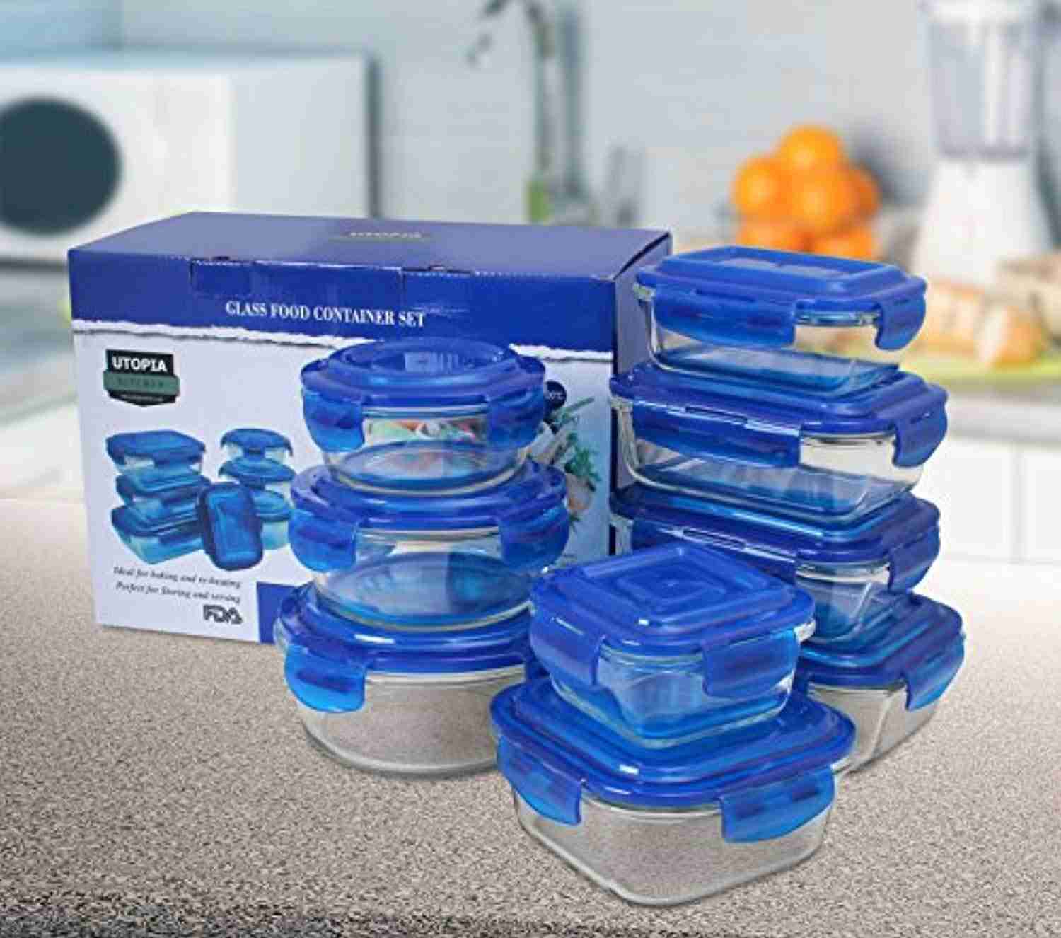 Utopia Kitchen Glass Food Storage Container Set - 18 Pieces (9 Containers & 9 Lids) - BPA Free