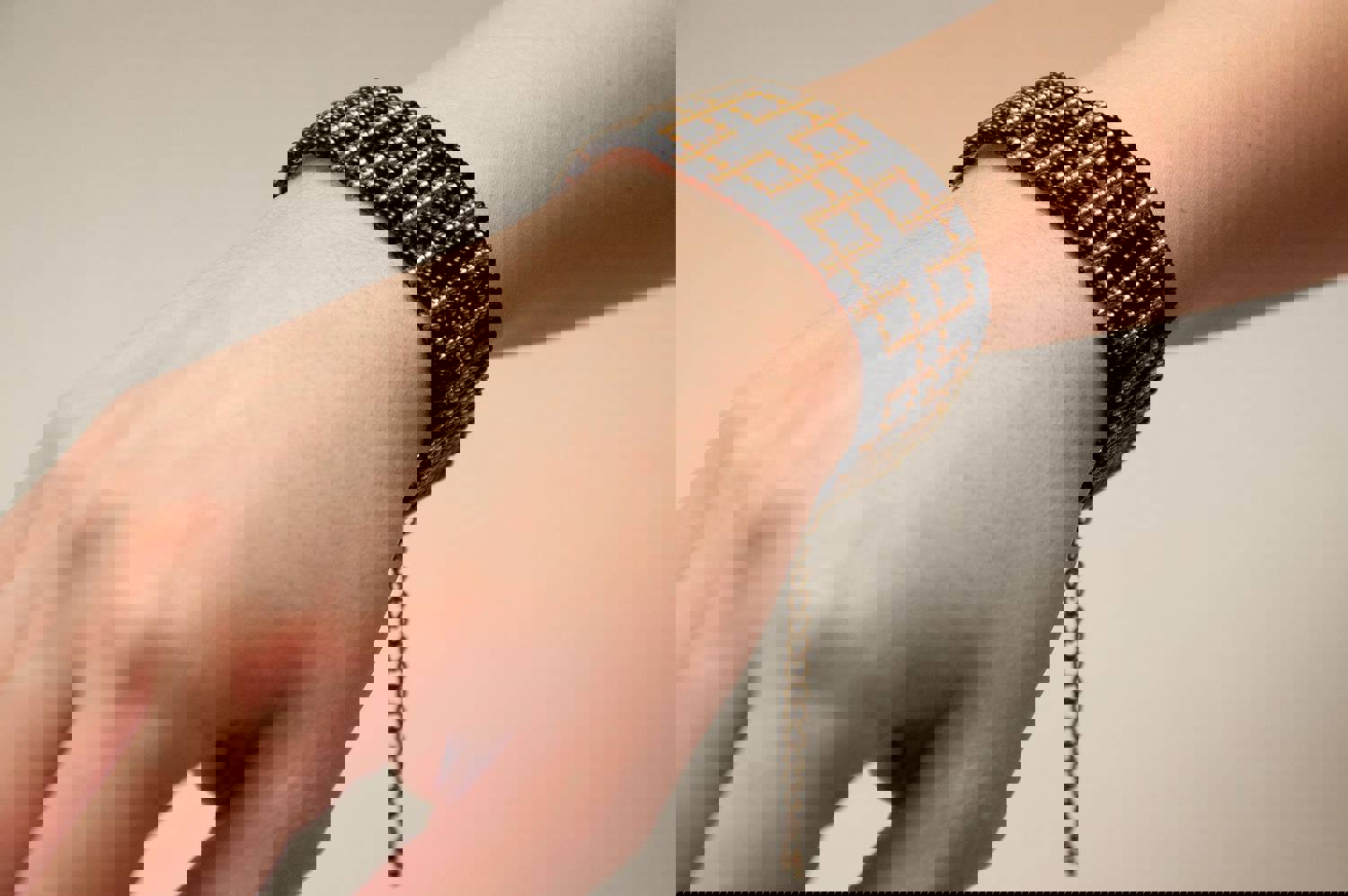 Handmade Armenian Geometric Bead Bracelet - Multicolour Interlocking Squares Design