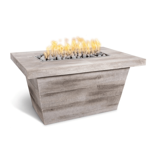 The Outdoor Plus Carson Rectangle 24 Tall Fire Pit in Woodgrain Concrete with Free Cover