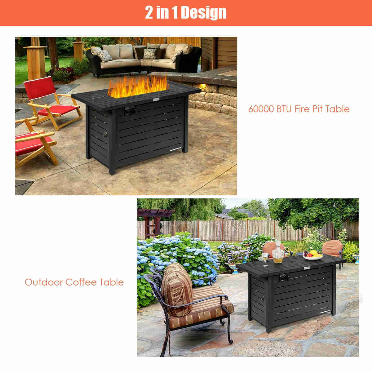 42 60,000 BTU Rectangular Propane Gas Fire Pit Table