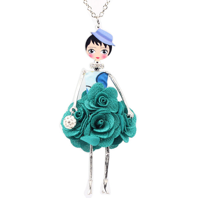 Bonsny Statement Flower Doll Necklace - Handmade French Doll Pendant Fashion Jewelry for Women