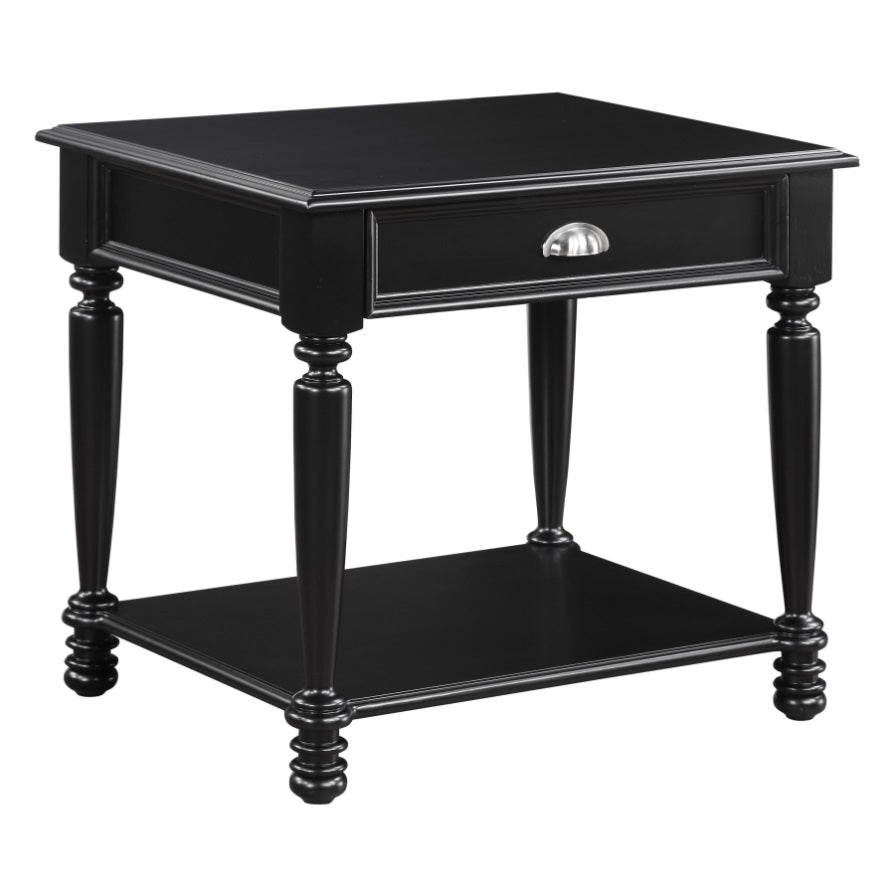 ZUN Classic Design Black Finish End Table with Drawer and Bottom Shelf