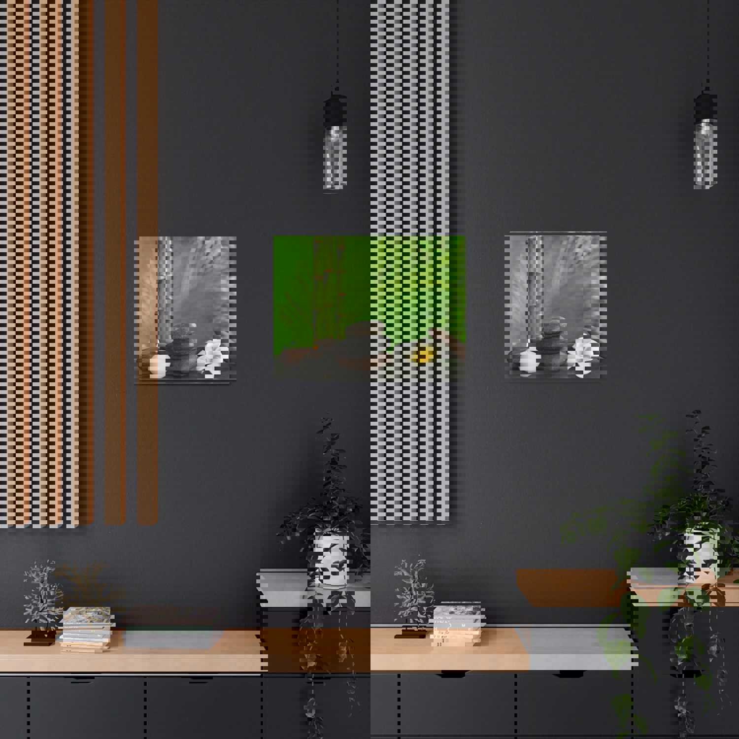 Stones on Table Forest Floral Nature Photography Canvas Wall Art - Ready-to-Hang Home Decor