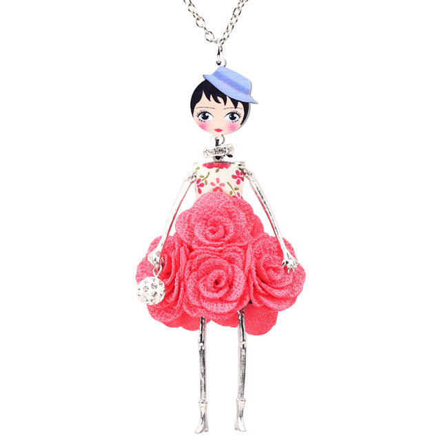 Bonsny Statement Flower Doll Necklace - Handmade French Doll Pendant Fashion Jewelry for Women