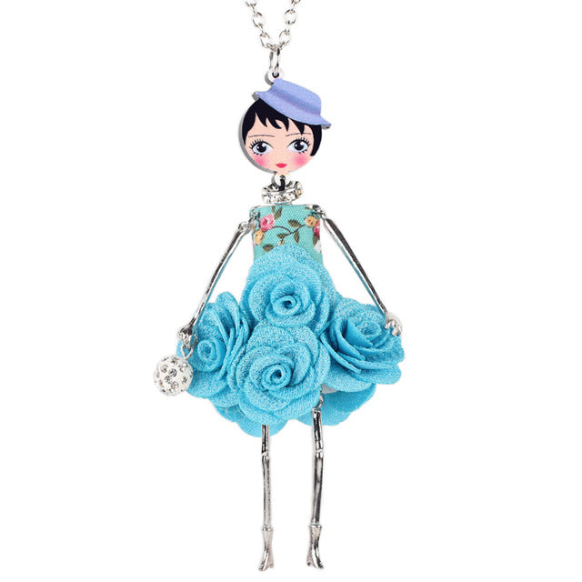 Bonsny Statement Flower Doll Necklace - Handmade French Doll Pendant Fashion Jewelry for Women