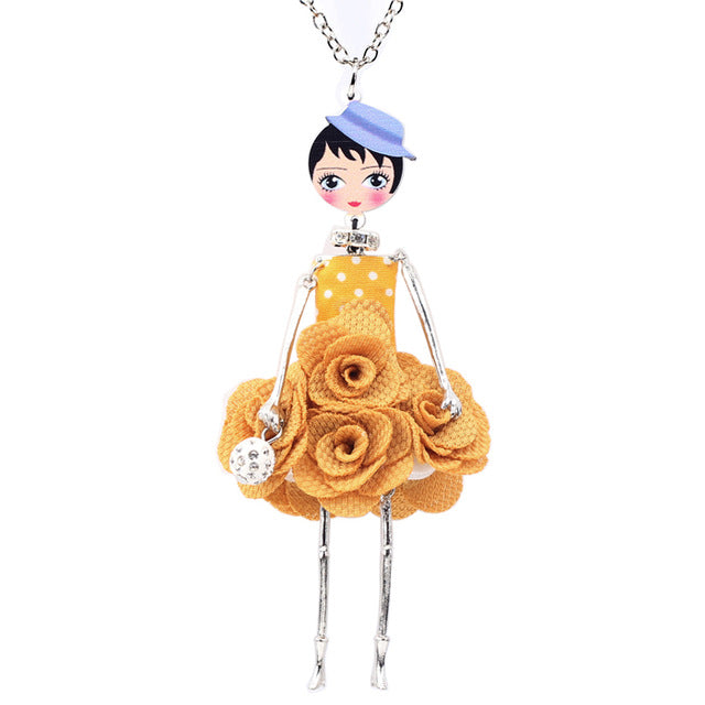 Bonsny Statement Flower Doll Necklace - Handmade French Doll Pendant Fashion Jewelry for Women