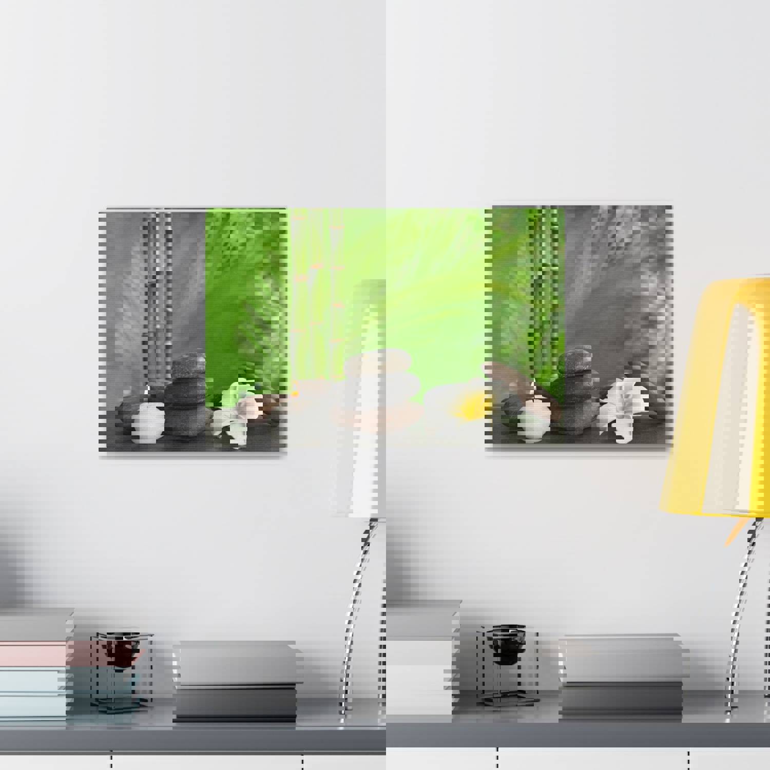 Stones on Table Forest Floral Nature Photography Canvas Wall Art - Ready-to-Hang Home Decor