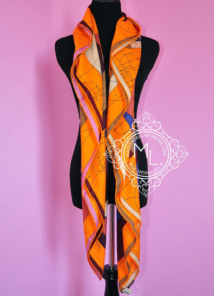 Hermes Echec Au Roi Mauve Marron Cashmere 140 GM Shawl Scarf