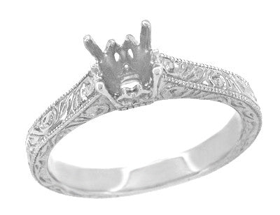 Art Deco 1/2 Carat Crown Scrolls Filigree Platinum Engagement Ring Setting
