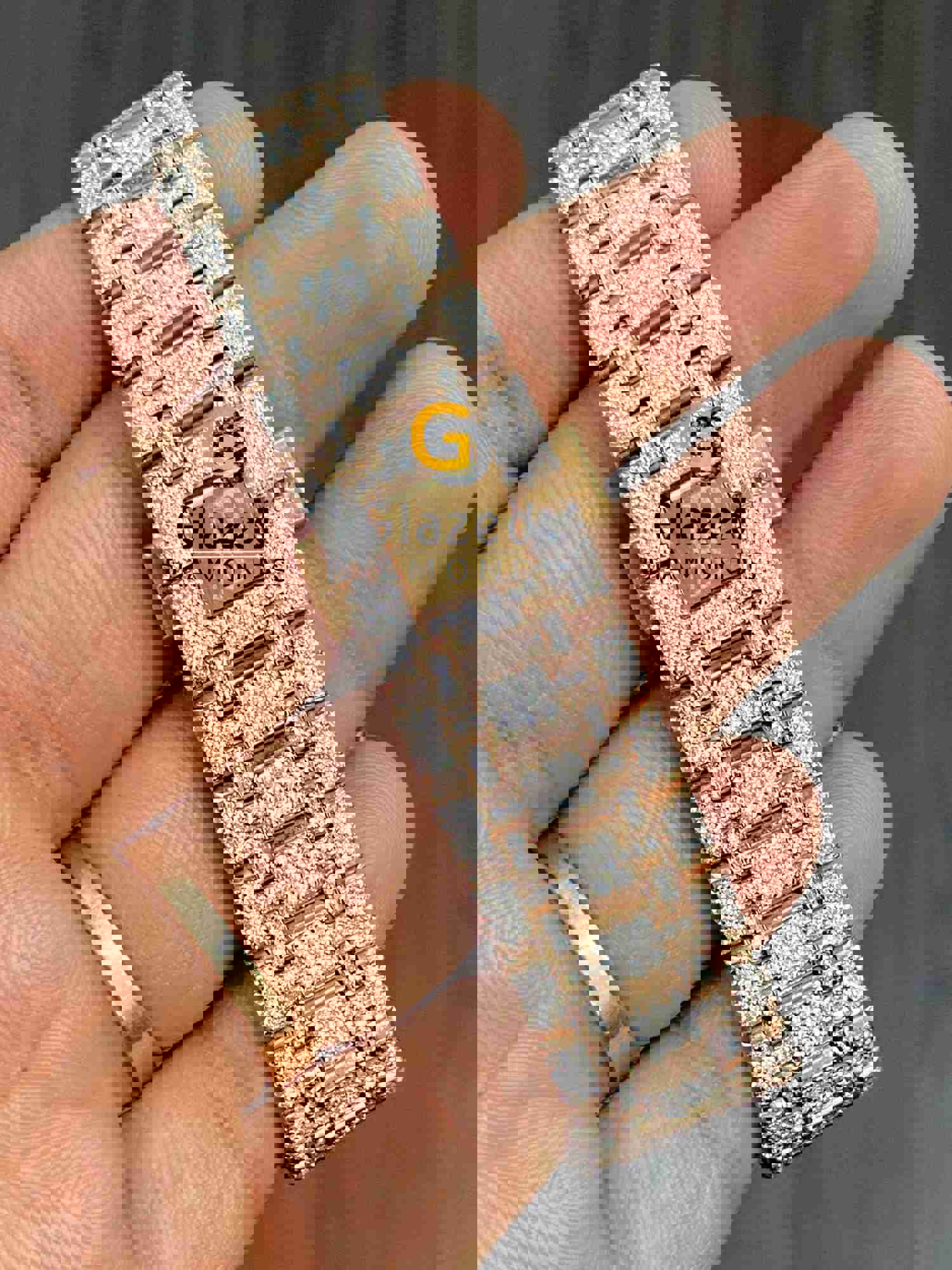 Fully Bust Down Diamond Studded Moissanite Watch with Watch Box & Bag