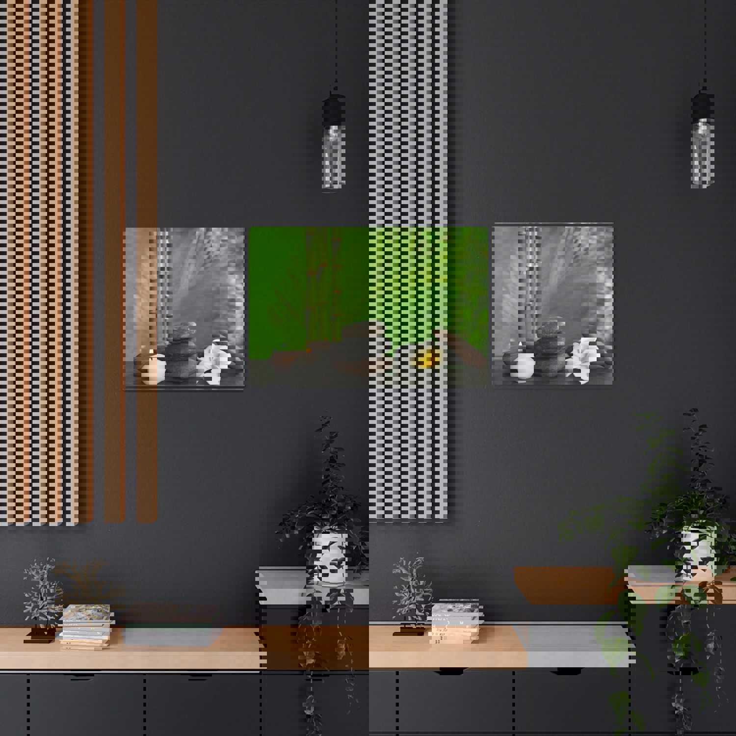 Stones on Table Forest Floral Nature Photography Canvas Wall Art - Ready-to-Hang Home Decor