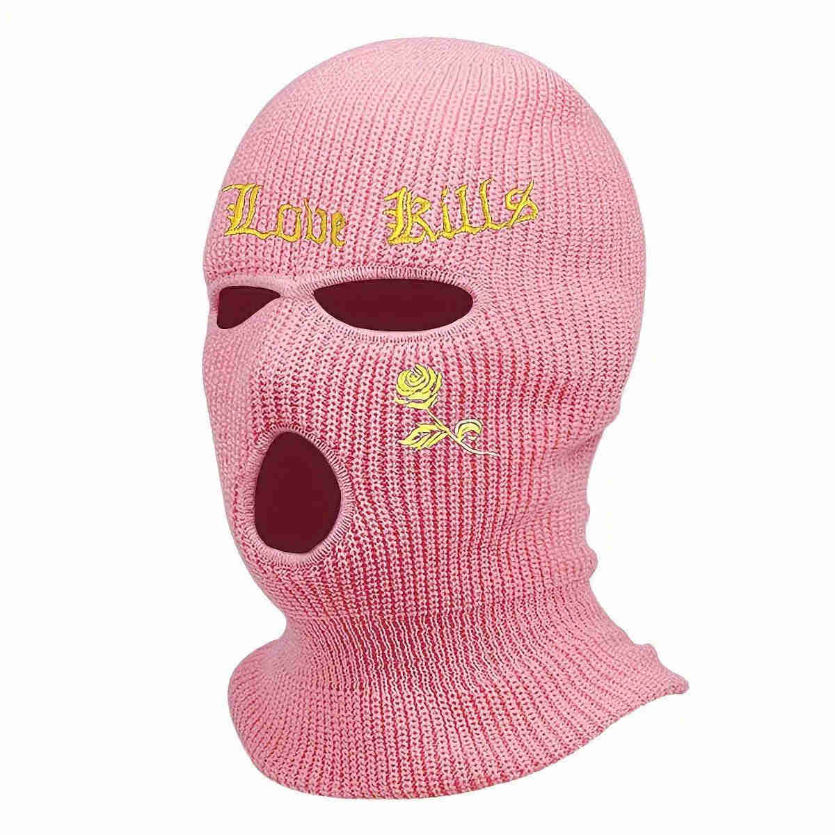 1pc Rose And Letter Embroidery Balaclava Knitted Full Face Cover - Windproof Neck Warmer For Cycling, Skiing, And Outdoor Activities - Unisex