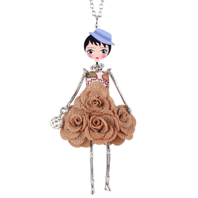 Bonsny Statement Flower Doll Necklace - Handmade French Doll Pendant Fashion Jewelry for Women