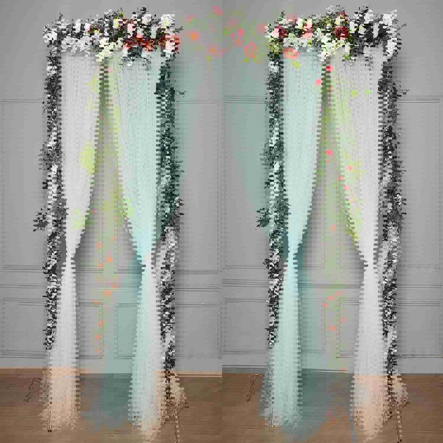 Reversible Sheer Tulle Satin Backdrop Curtain Panel with Rod Pocket - 5ft x 10ft