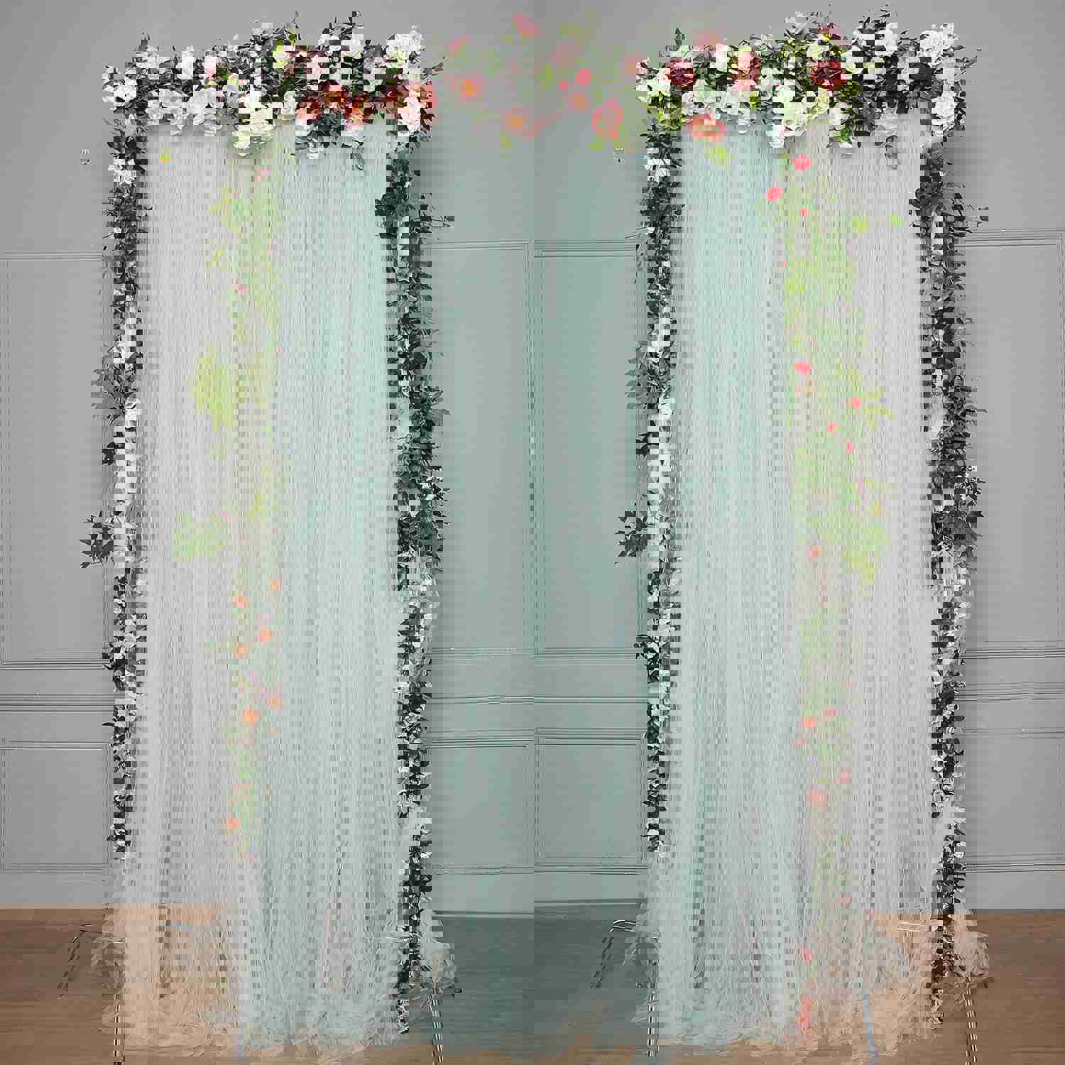Reversible Sheer Tulle Satin Backdrop Curtain Panel with Rod Pocket - 5ft x 10ft