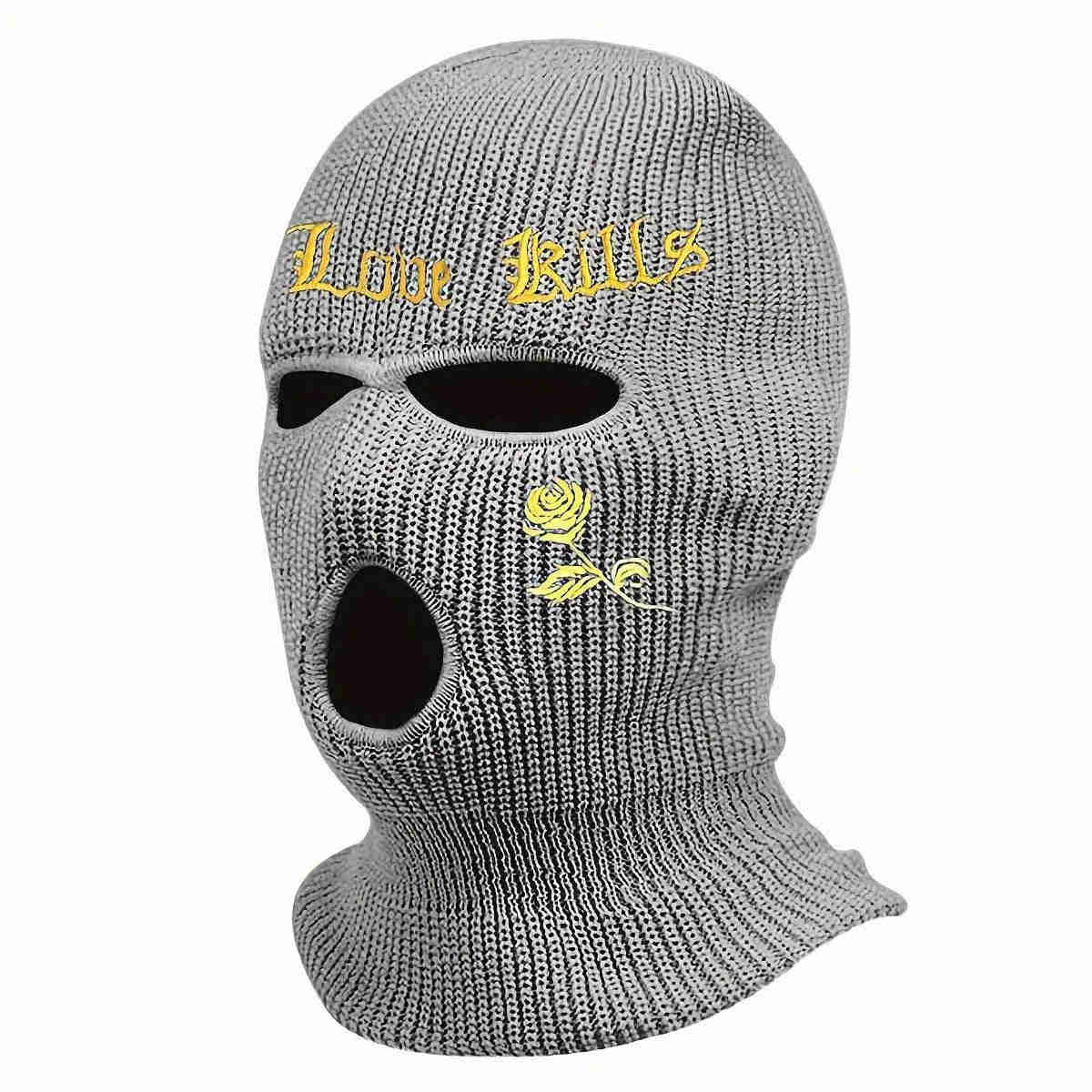 1pc Rose And Letter Embroidery Balaclava Knitted Full Face Cover - Windproof Neck Warmer For Cycling, Skiing, And Outdoor Activities - Unisex