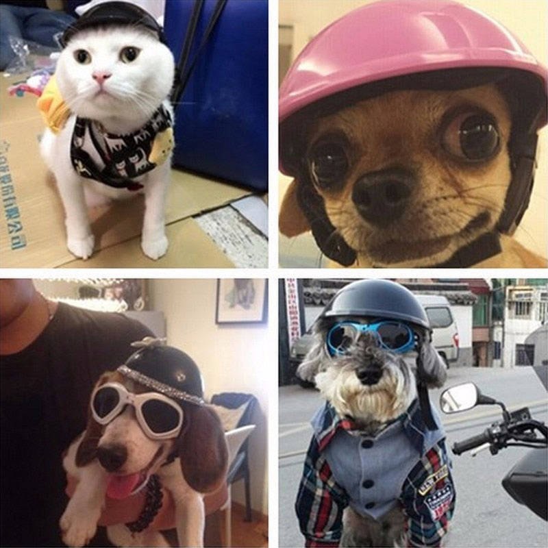 Pet Motorcycle Helmet Hat Cap for Dogs and Cats - ABS Plastic Costume Accessory with Sunglasses