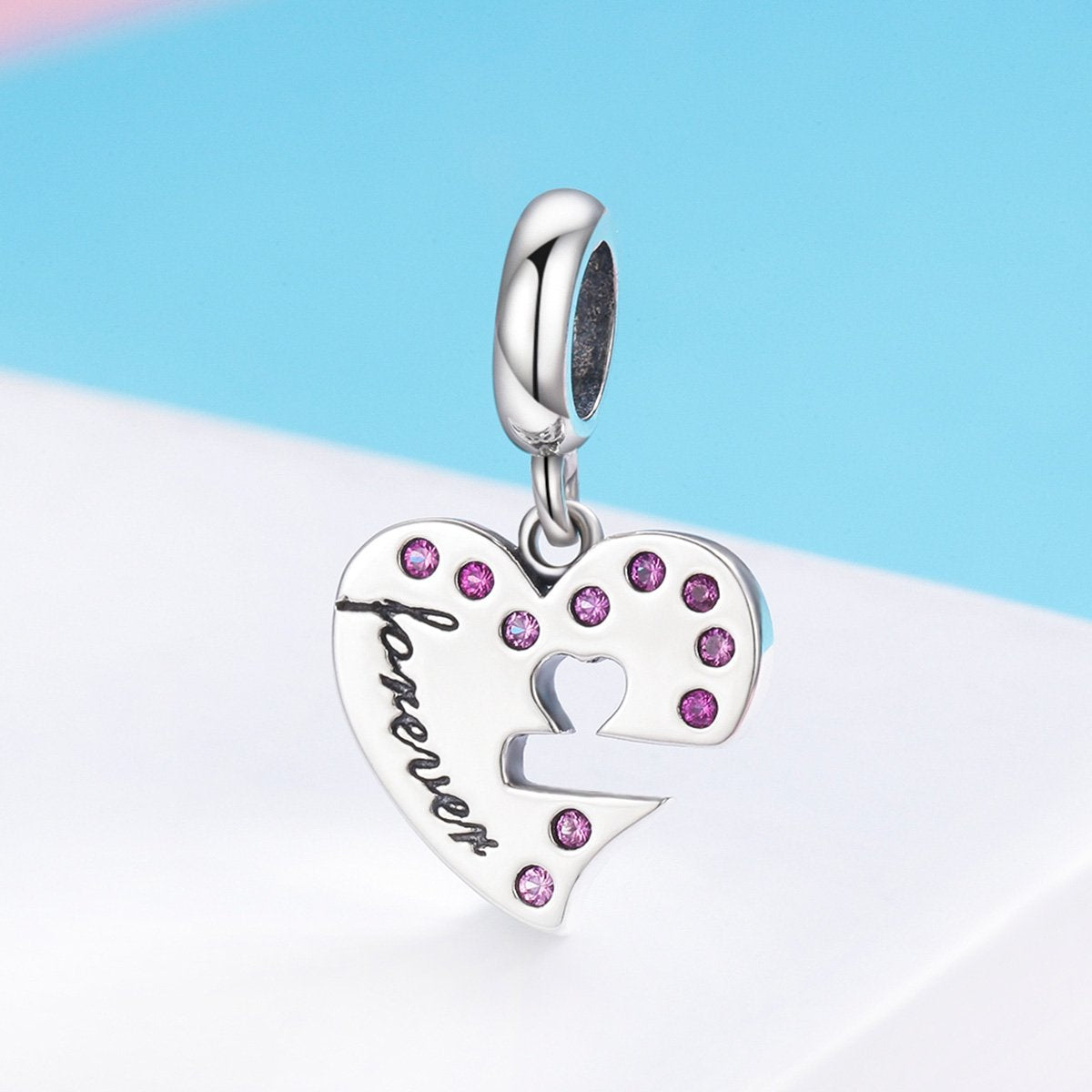 Sterling 925 Silver Heart Lock and Key Pendant for Pandora & European Charm Bracelets