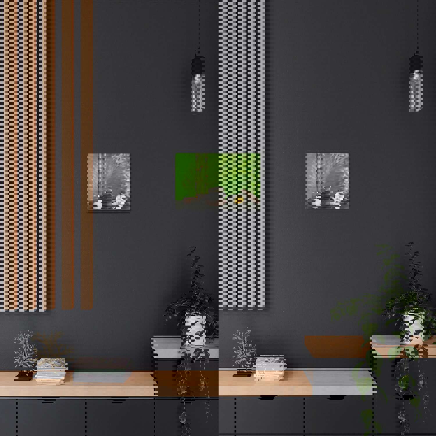 Stones on Table Forest Floral Nature Photography Canvas Wall Art - Ready-to-Hang Home Decor