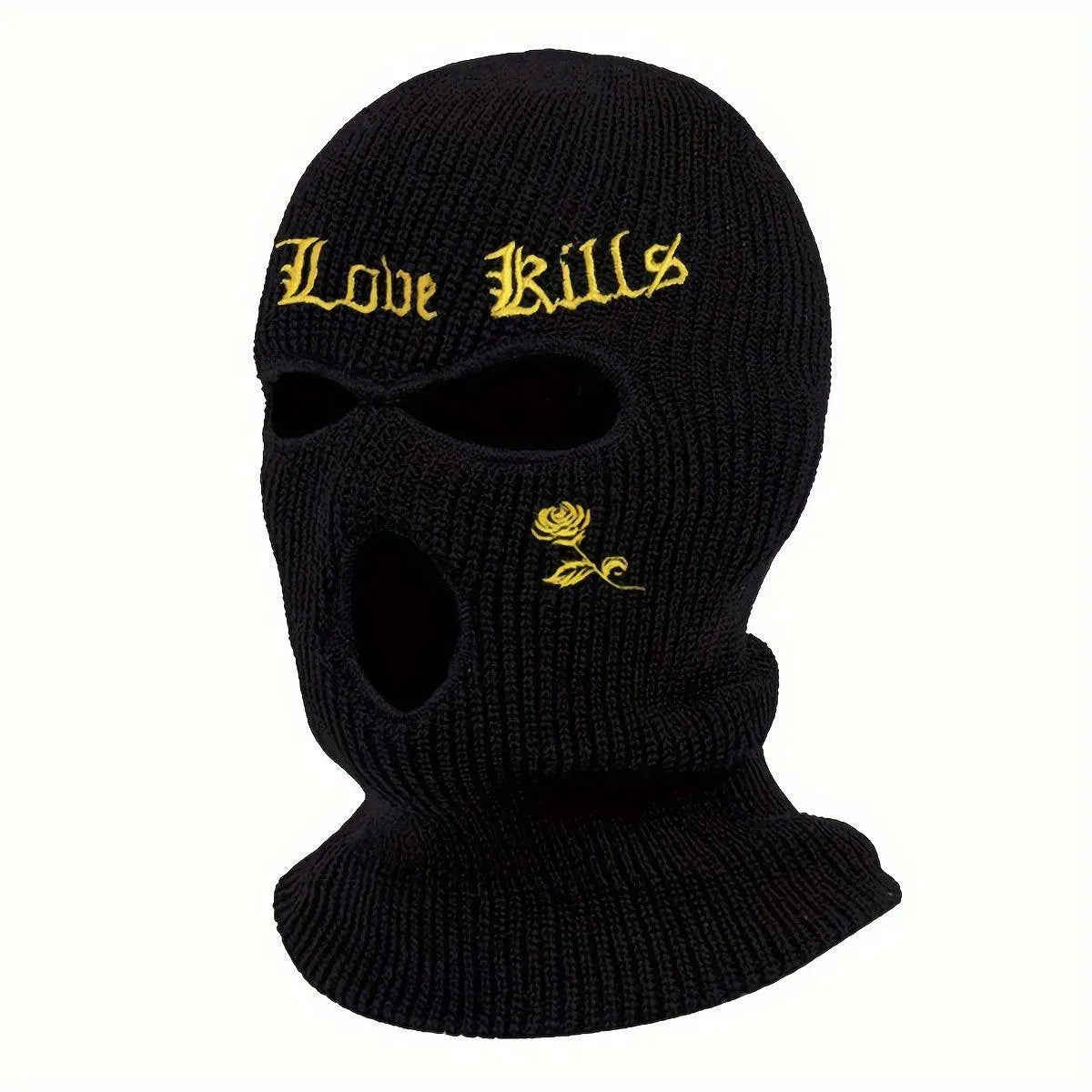 1pc Rose And Letter Embroidery Balaclava Knitted Full Face Cover - Windproof Neck Warmer For Cycling, Skiing, And Outdoor Activities - Unisex